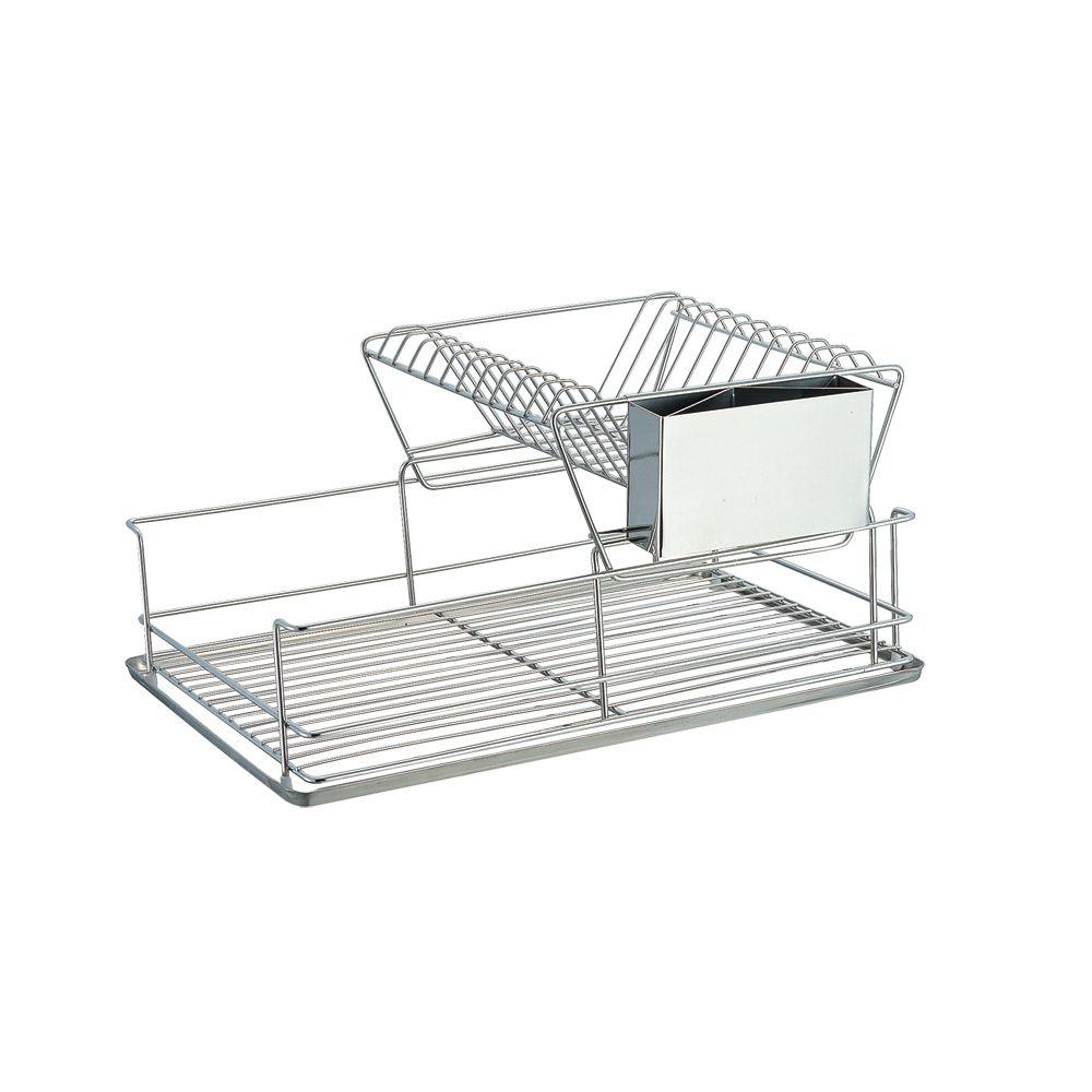 Details about   Home Basics NEW 2-Tier 3 Piece 18.75" x 9" Silver Steel Dish Drainer DR30245 