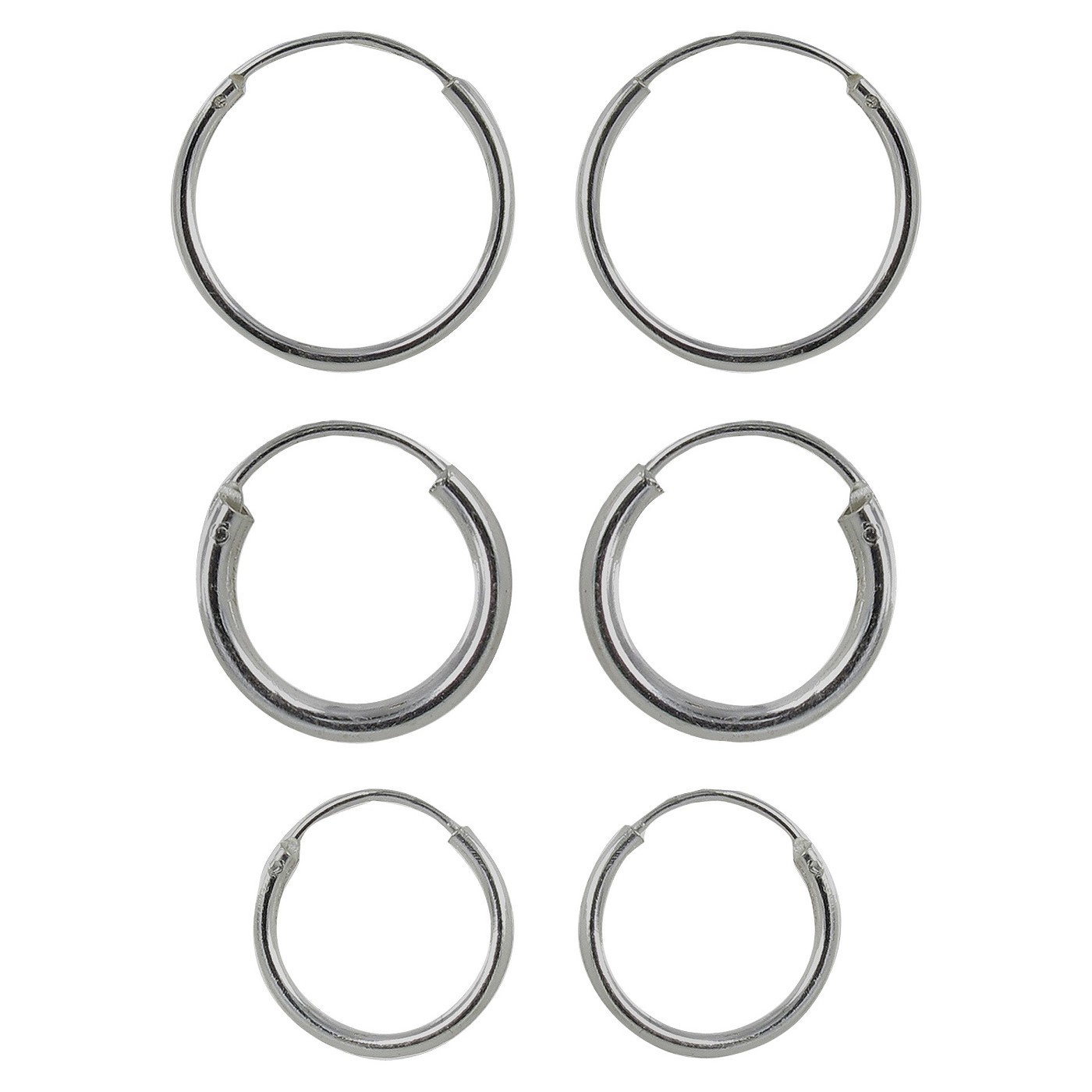 Sterling Silver Trio Endless Hoop Earring Set 3pc - Silver