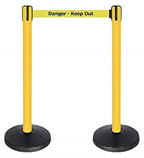 satin chrome post 2 wide 10' length yellow Danger Keep Out belt 10 length yellow Danger Keep Out belt QueueWay PLUS Tensator Set of 2 Set of 2 QPLUS-1S-YD 2 wide