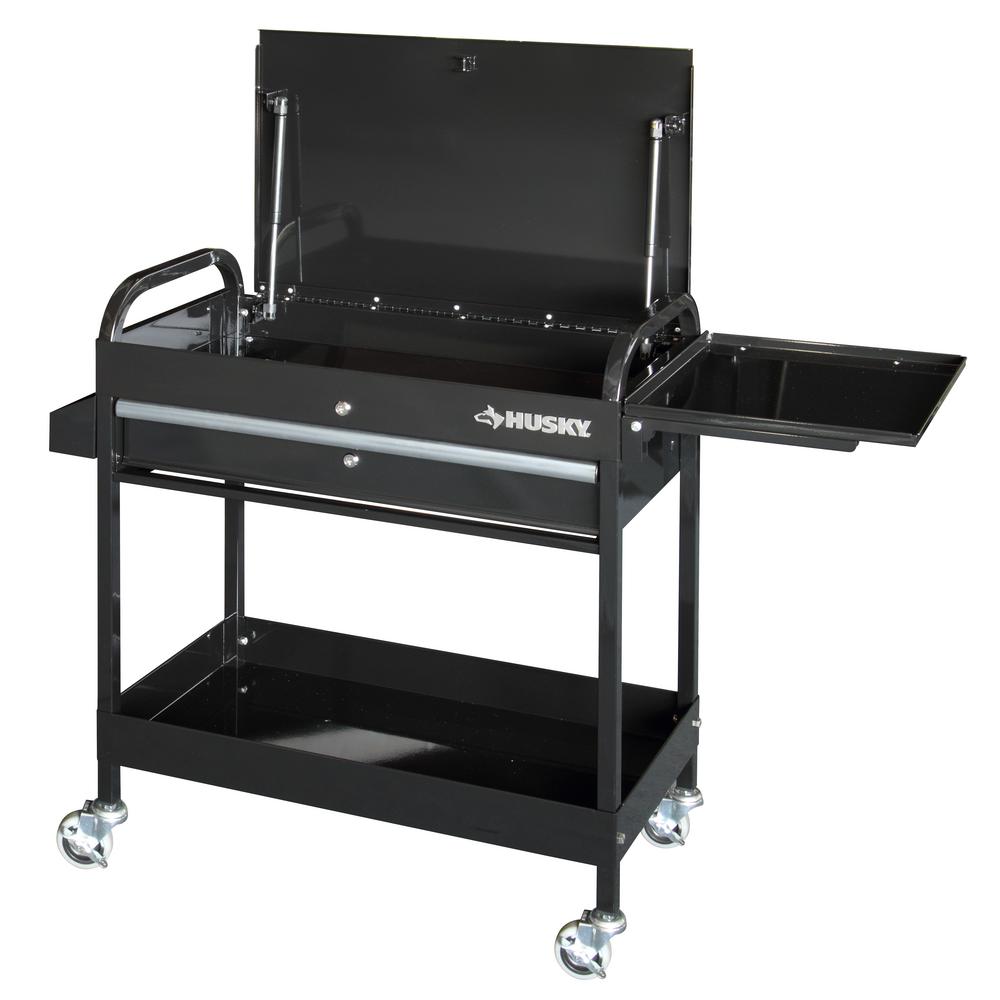 Steel Utility Cart 2tray Mobile Rolling Tool Metal Black Portable for sale online Husky 31 In 