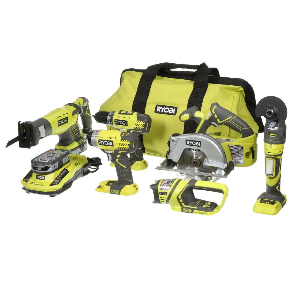 RYOBI P884 18-Volt ONE+ Lithium-Ion Combo Power Kit (6-Tool) VIP Outlet
