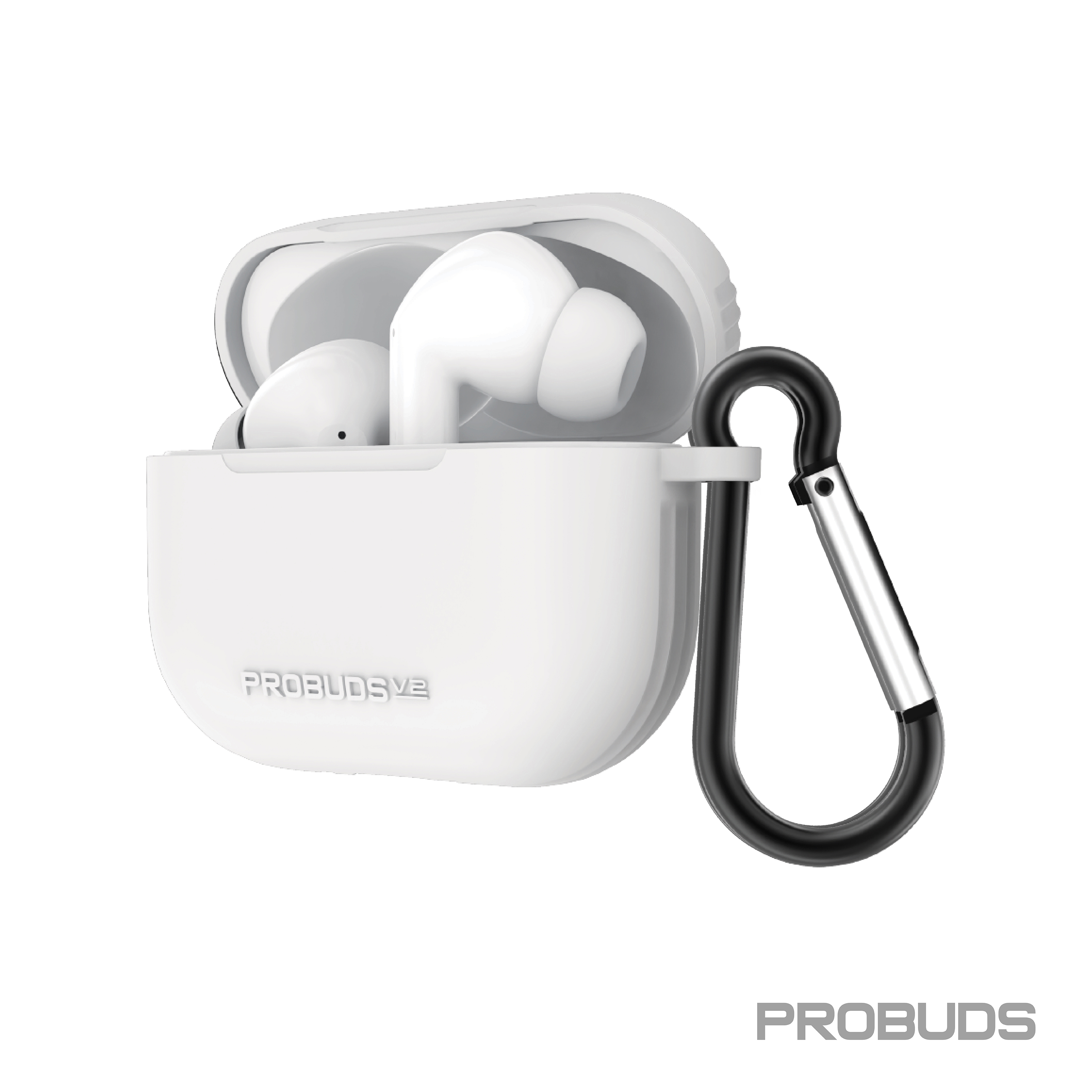 probud rechargeable wireless earbuds in charging case white